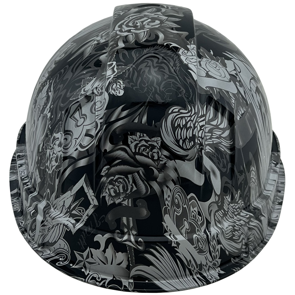 Tattoo Silver Hydro Dipped Hard Hats Cap Style Back Tattoo Silver Hydro Dipped Hard Hats Cap Style Back