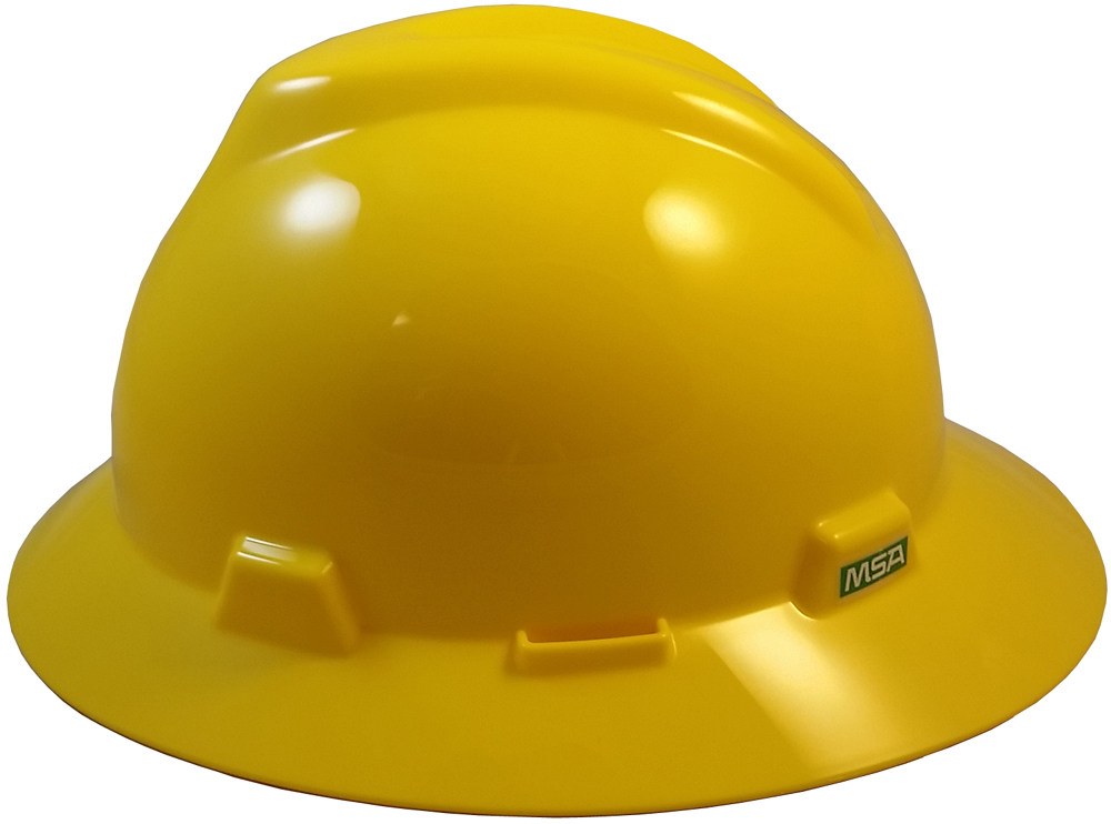 MSA V-Gard Full Brim Hard Hats with Fas-Trac Suspensions Yellow