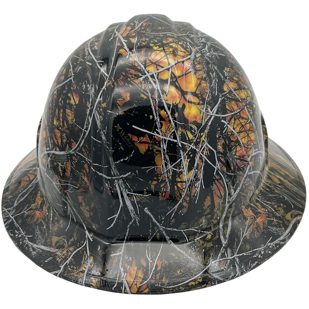 Wildfire Camo Hydro Dipped Full Brim Hard Hat - Front