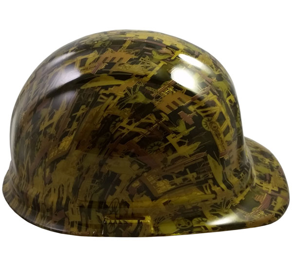 Oilfield Camo Yellow Hydro Dipped Hard Hats Cap Style