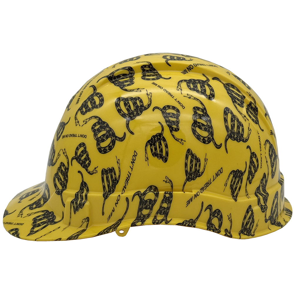 Don't Tread on Me Yellow Hydro Dipped Cap Style Hard Hat Left