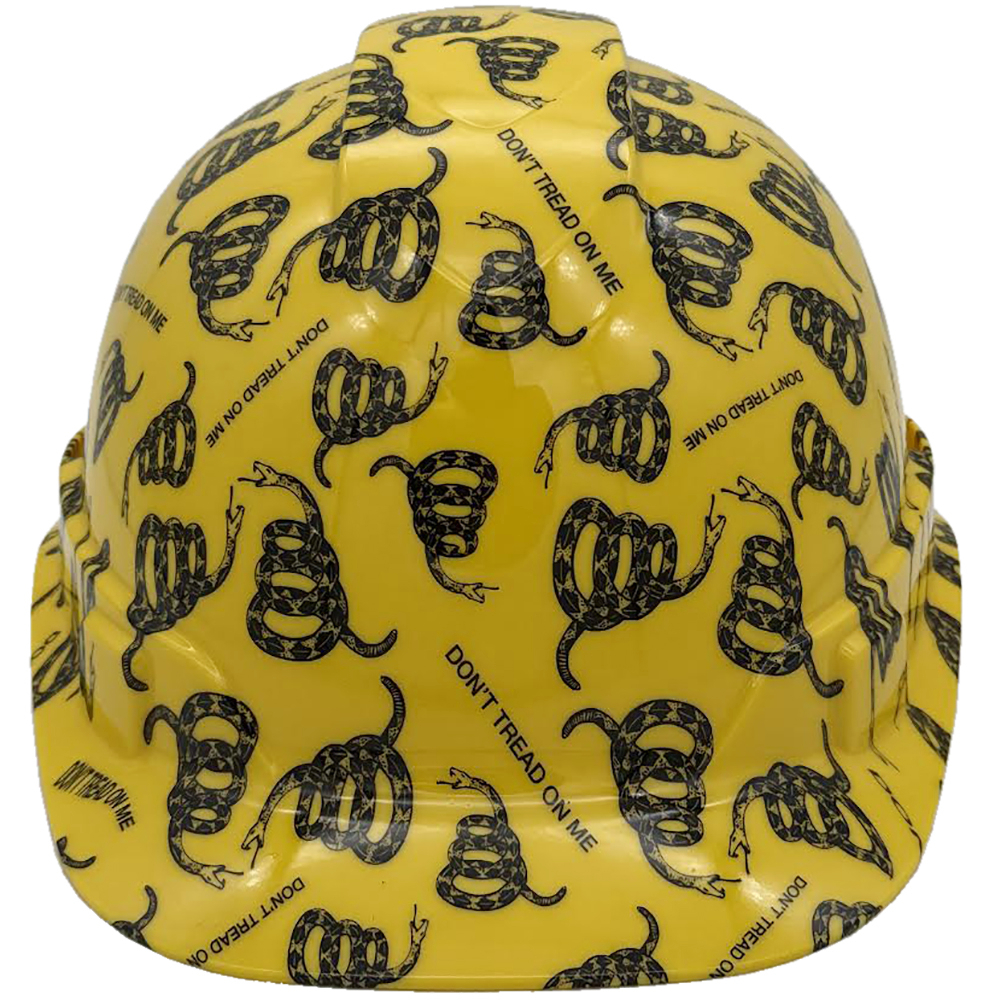 Don't Tread on Me Yellow Hydro Dipped Cap Style Hard Hat Front