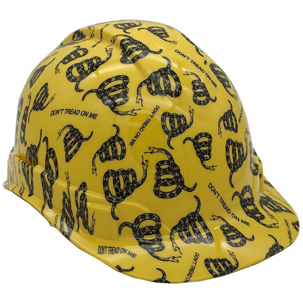 Don't Tread on Me Yellow Hydro Dipped Cap Style Hard Hat Oblique Right