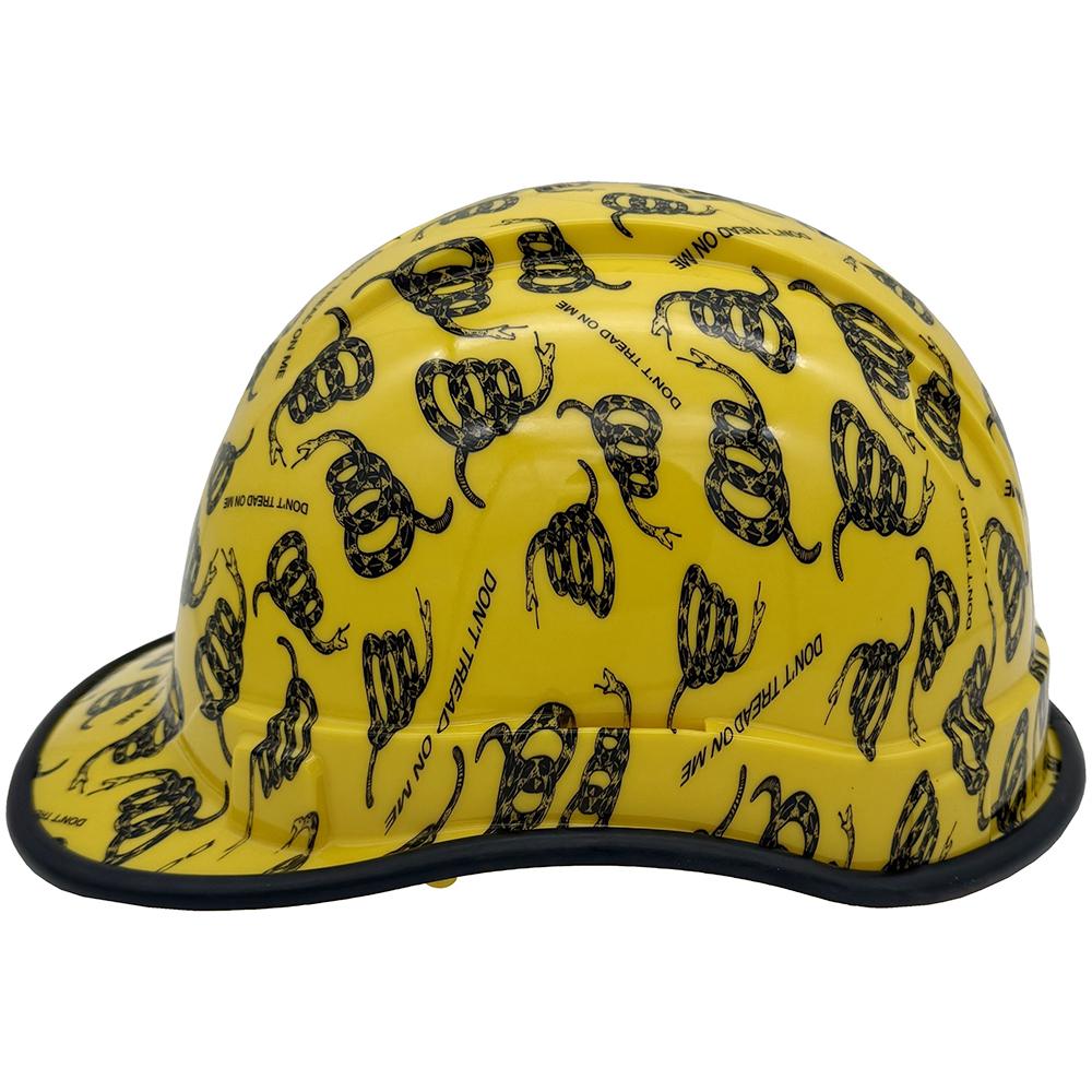 Don't Tread on Me Yellow Hydro Dipped Cap Style Hard Hat Edge Left