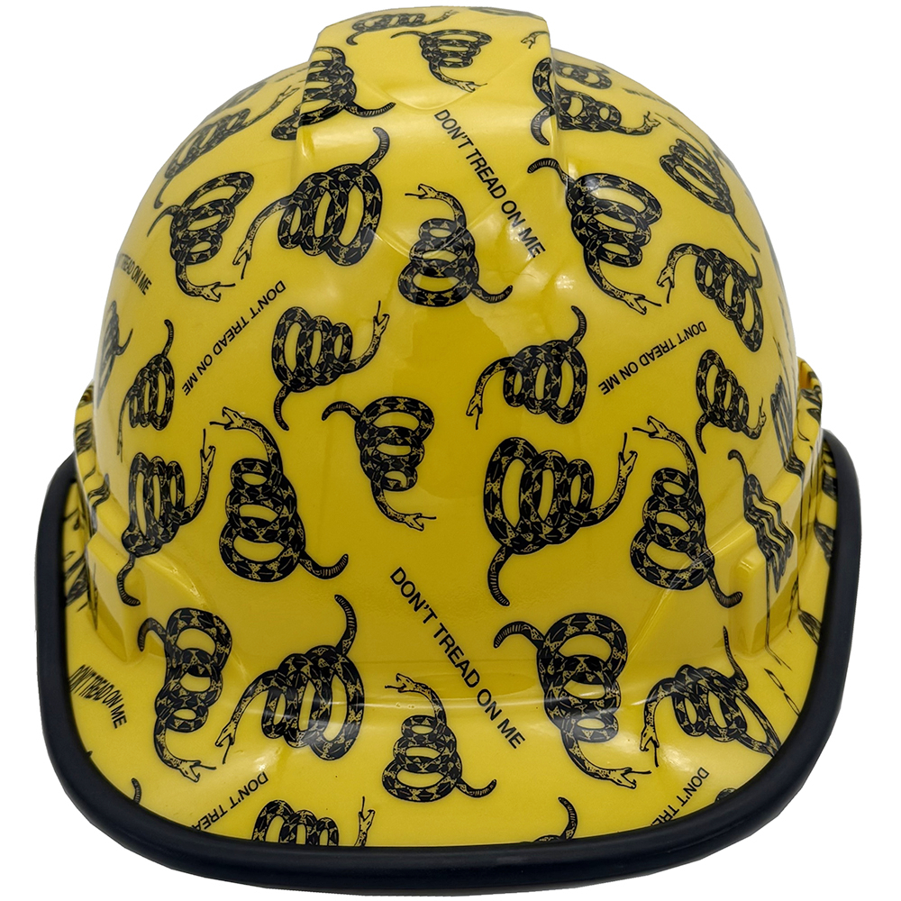 Don't Tread on Me Yellow Hydro Dipped Cap Style Hard Hat Edge Front