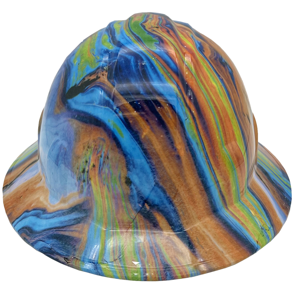 Oil Spill Design Hydro Dipped Hard Hats Full Brim - Front Oil Spill Design Hydro Dipped Hard Hats Full Brim - Front