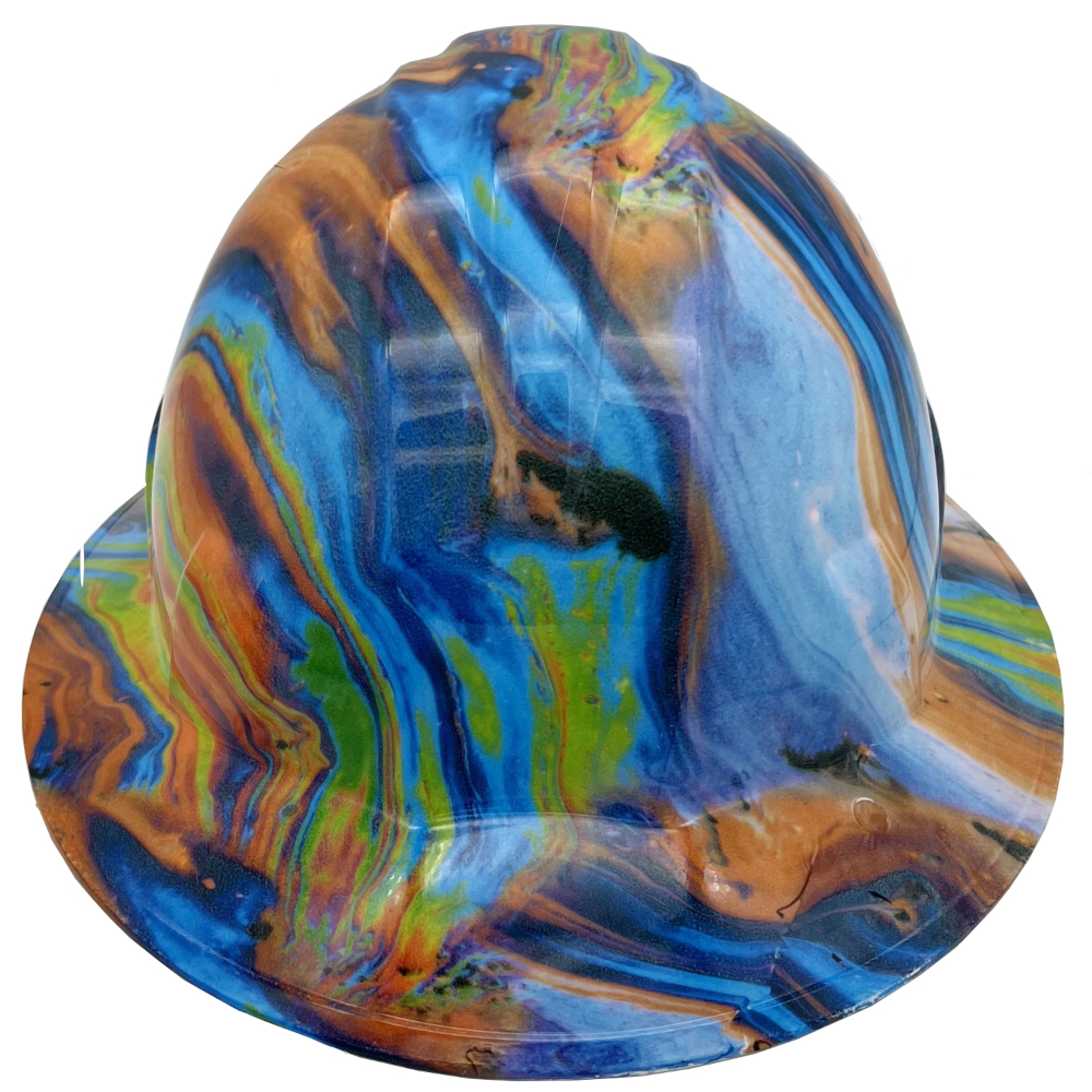 Oil Spill Design Hydro Dipped Hard Hats Full Brim - Back Oil Spill Design Hydro Dipped Hard Hats Full Brim - Back