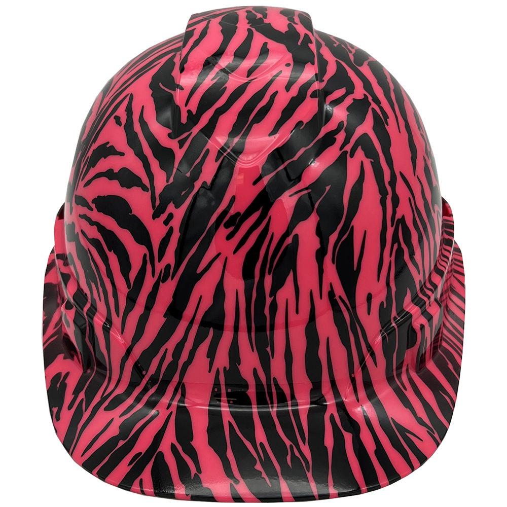 Zebra Pink Hydro Dipped Cap Style Hard Hat - Front