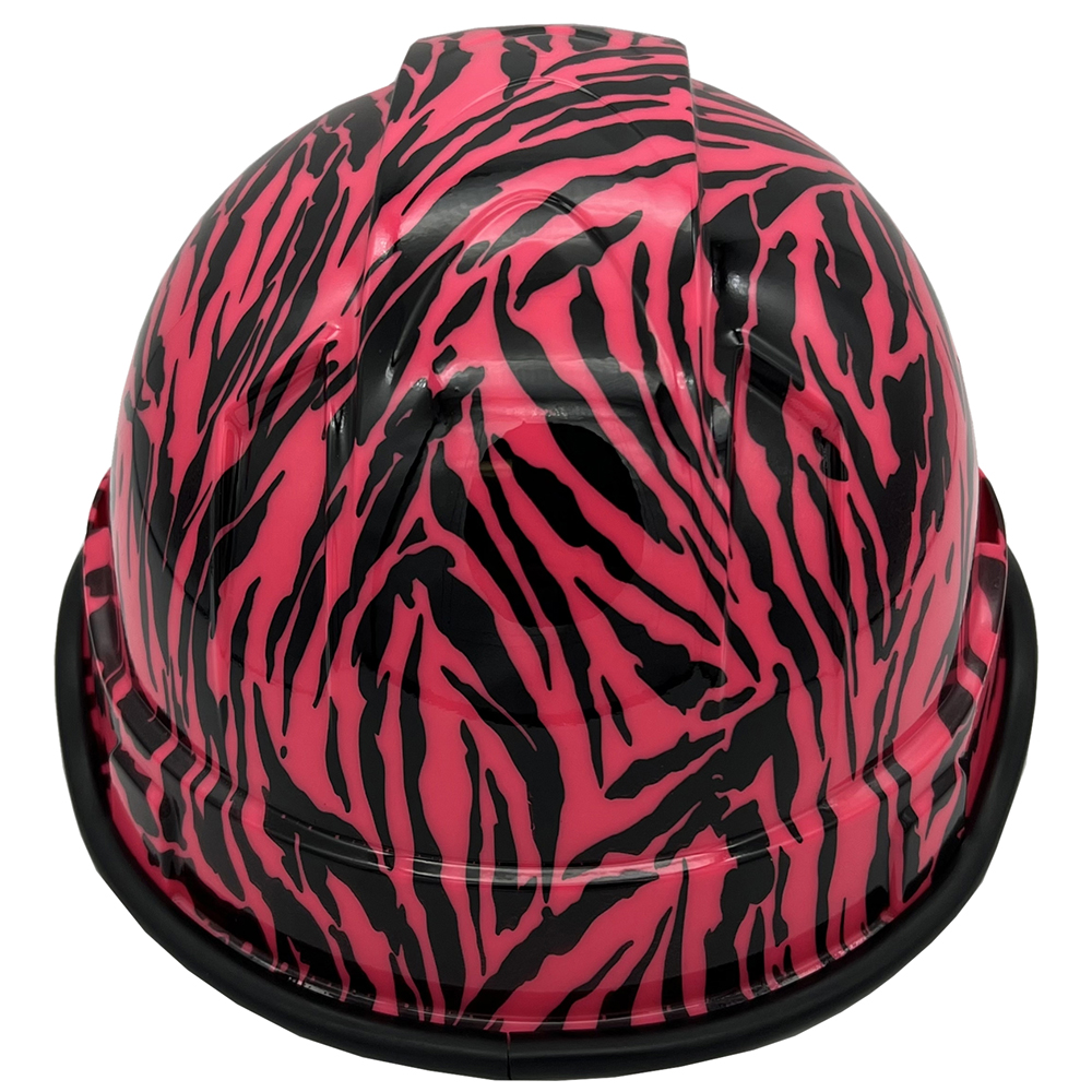 Zebra Pink Hydro Dipped Cap Style Hard Hat - Edge Back