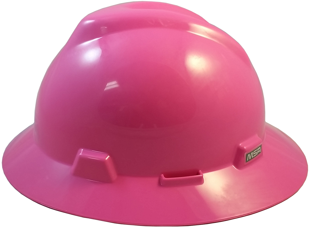 MSA V-Gard Full Brim Hard Hats with Fas-Trac Suspensions Hot Pink Right Side
