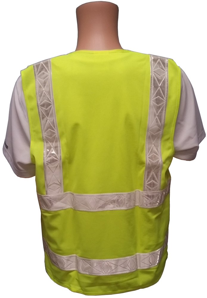 ANSI 2004 Sleeveless Class 2 Double Stripe LIME Safety Vests - Silver Stripes Back