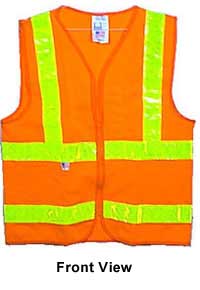 ANSI 2004 Sleeveless Class 2 Double Stripe Orange Safety Vests - Lime Stripes Pic 3