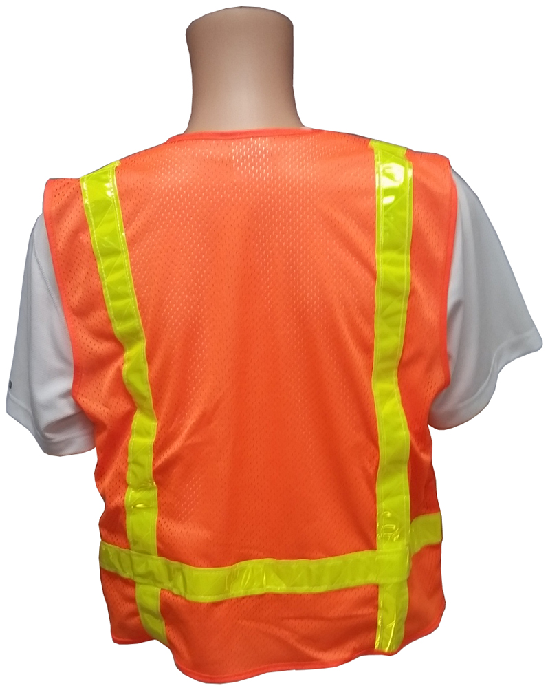 MESH Surveyors Safety Vest Orange Lime Stripes Back