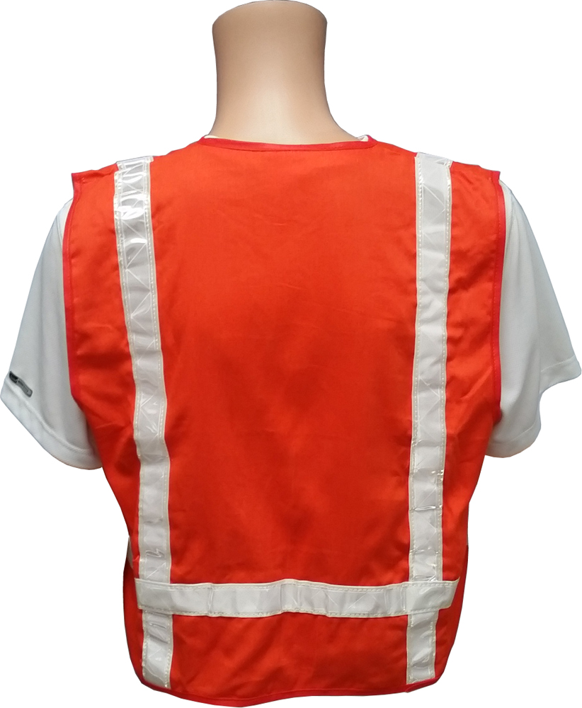 Orange Surveyors Safety Vest with Silver Stripes and Pockets Back