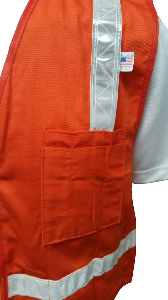 Surveyors Vest Orange Silver Stripes LG size