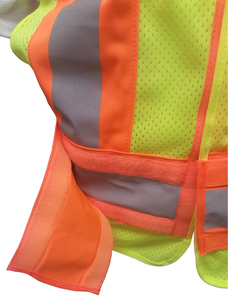 ANSI 207-2006 Public Service Safety Vests ~ Mesh Lime with Orange/Silver Stripes Front pic