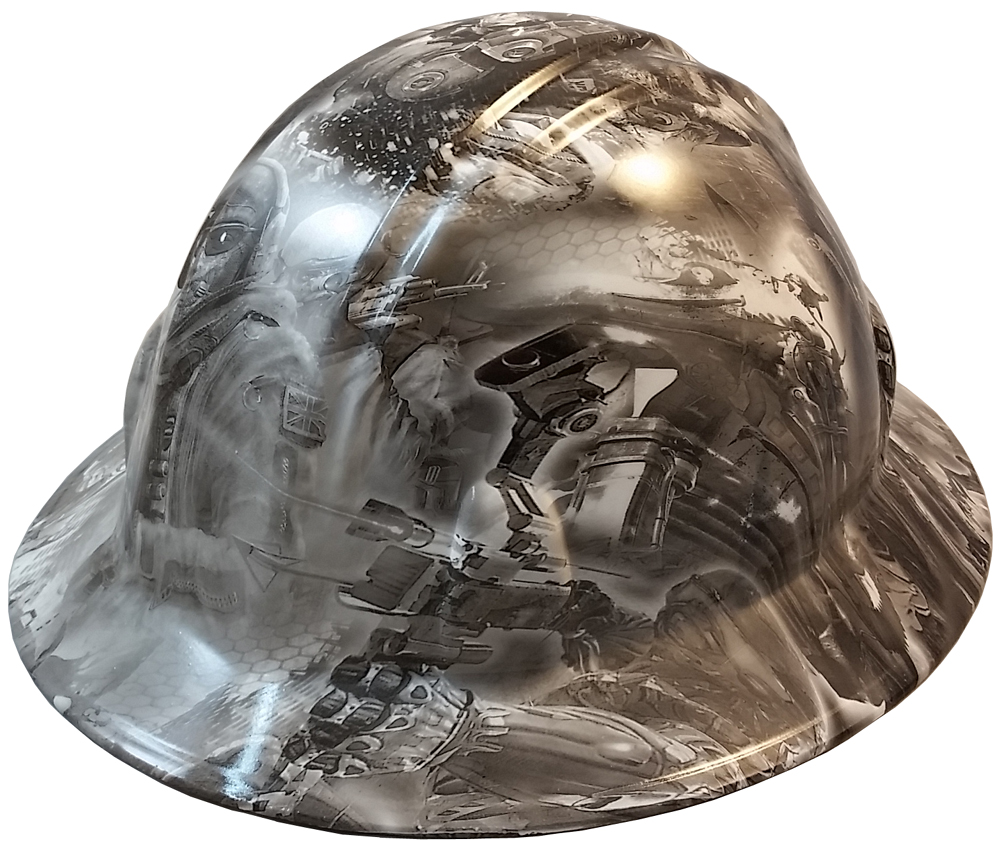 Modern Soldier Hydro Dipped Hard Hats Full Brim Design ~ Oblique View