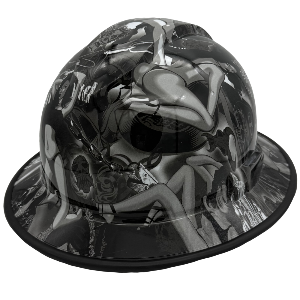 Bad Bones Hydro Dipped Hard Hats Full Brim Style ~ Edge Oblique Left