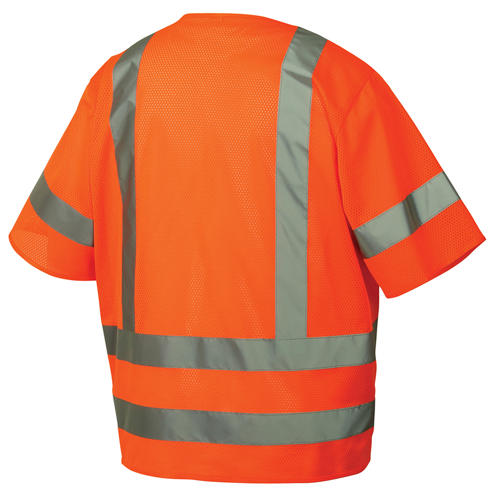 Pyramex Class 3 Hi-Vis Mesh Orange Safety Vests w/ Silver Stripes  ~ Bacl View Pyramex Class 3 Hi-Vis Mesh Orange Safety Vests w/ Silver Stripes  ~ Bacl View