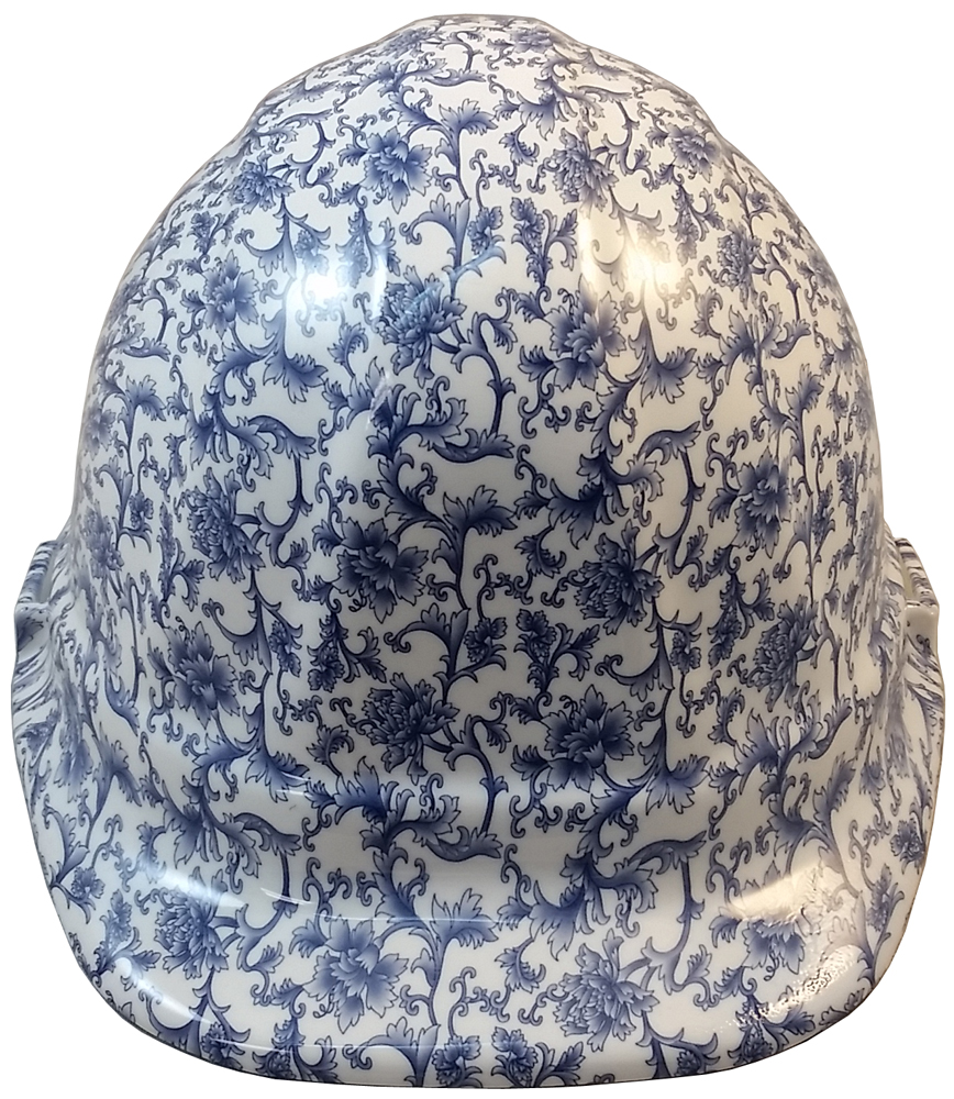 Blue Floral Hydro Dipped Hard Hats Cap Style Design ~ Front View Blue Floral Hydro Dipped Hard Hats Cap Style Design ~ Front View