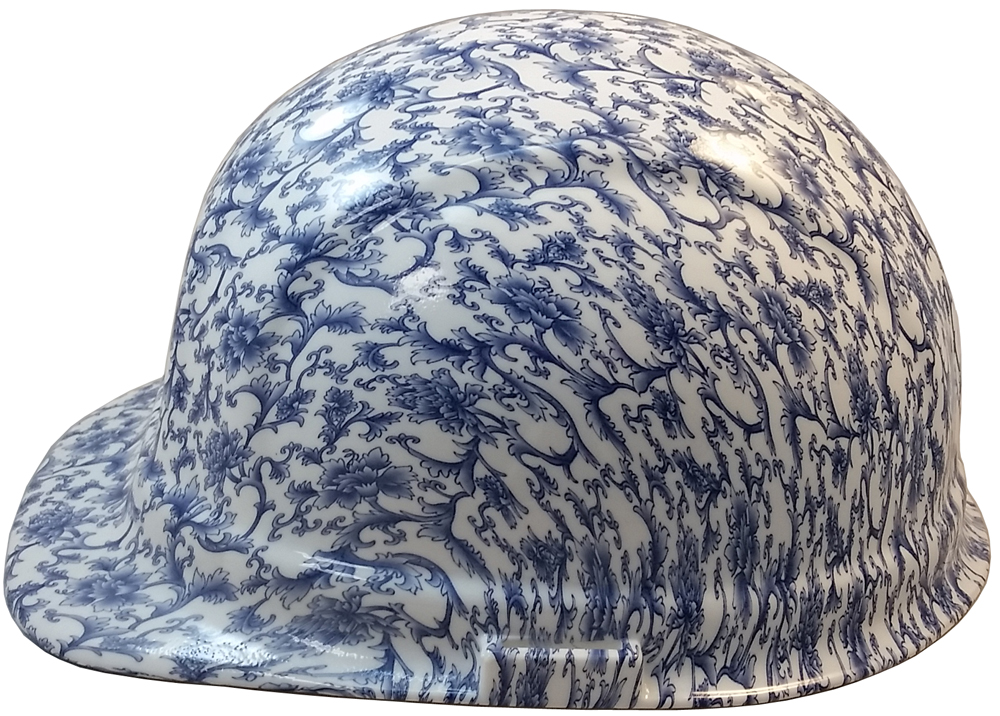 Blue Floral Hydro Dipped Hard Hats Cap Style Design ~ Left Side View Blue Floral Hydro Dipped Hard Hats Cap Style Design ~ Left Side View