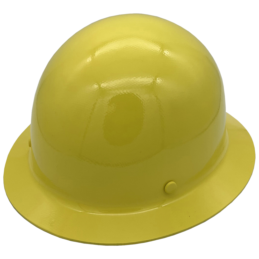 MSA Yellow Skullgard Full Brim Hard Hat with Ratchet Suspension - Oblique Left