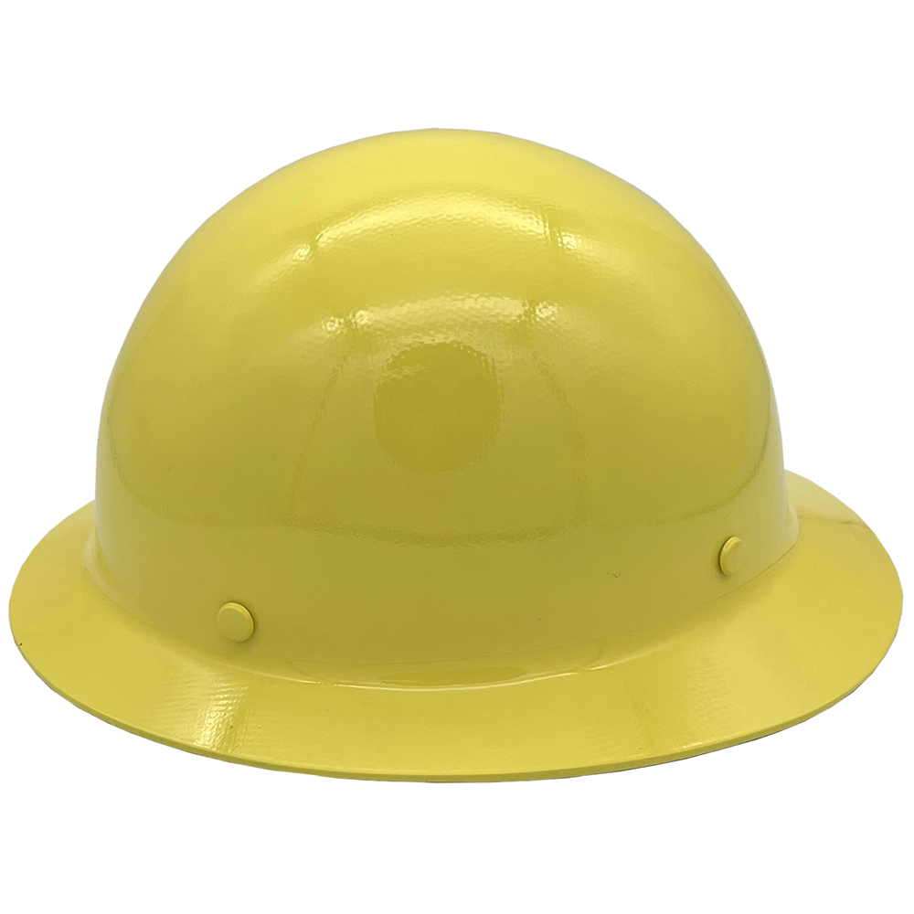 MSA Yellow Skullgard Full Brim Hard Hat with Ratchet Suspension - Left