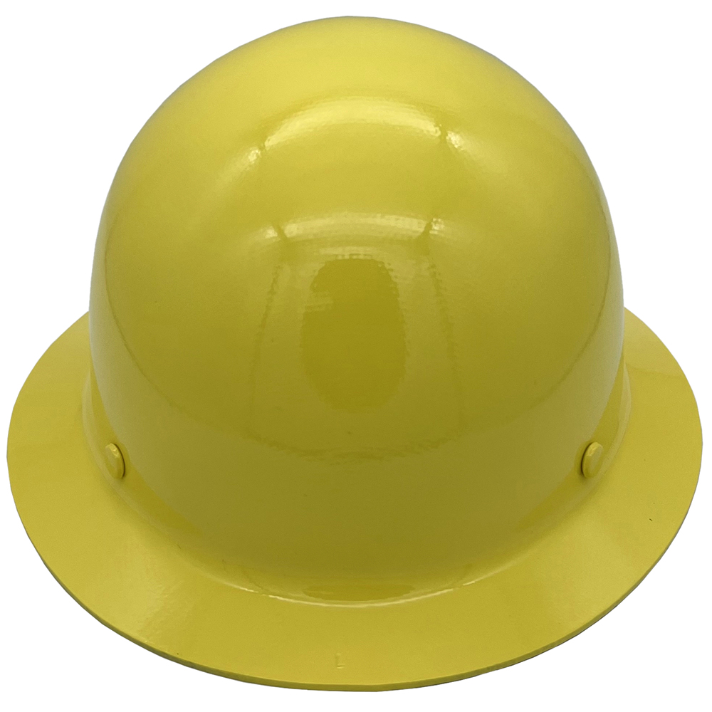 MSA Yellow Skullgard Full Brim Hard Hat with Ratchet Suspension - Front