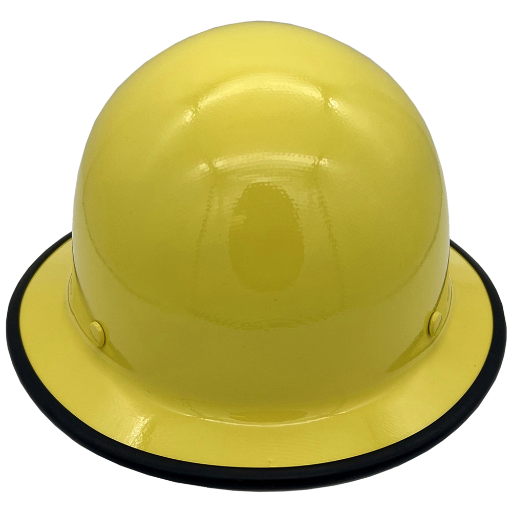 MSA Yellow Skullgard Full Brim Hard Hat with Ratchet Suspension - Edge Front