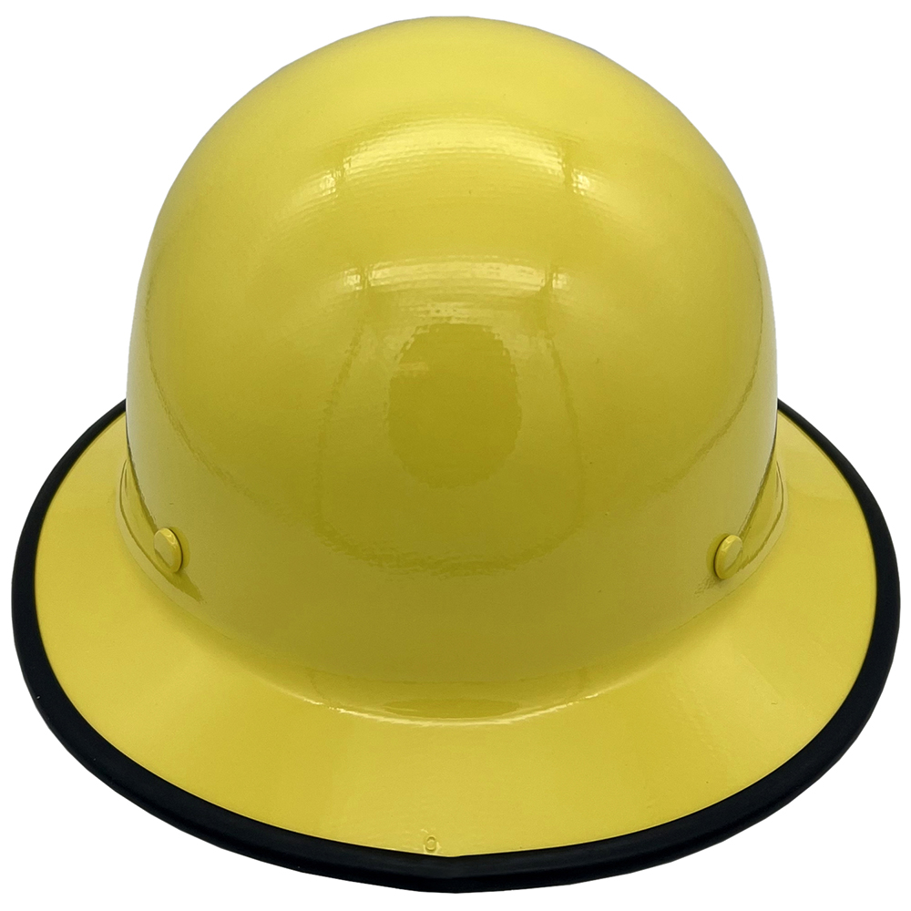 MSA Yellow Skullgard Full Brim Hard Hat with Ratchet Suspension - Edge Back