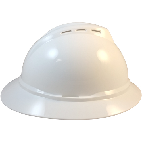 MSA Advance Full Brim Vented Hard hat with 6 point Ratchet Suspension White - Right Side View
