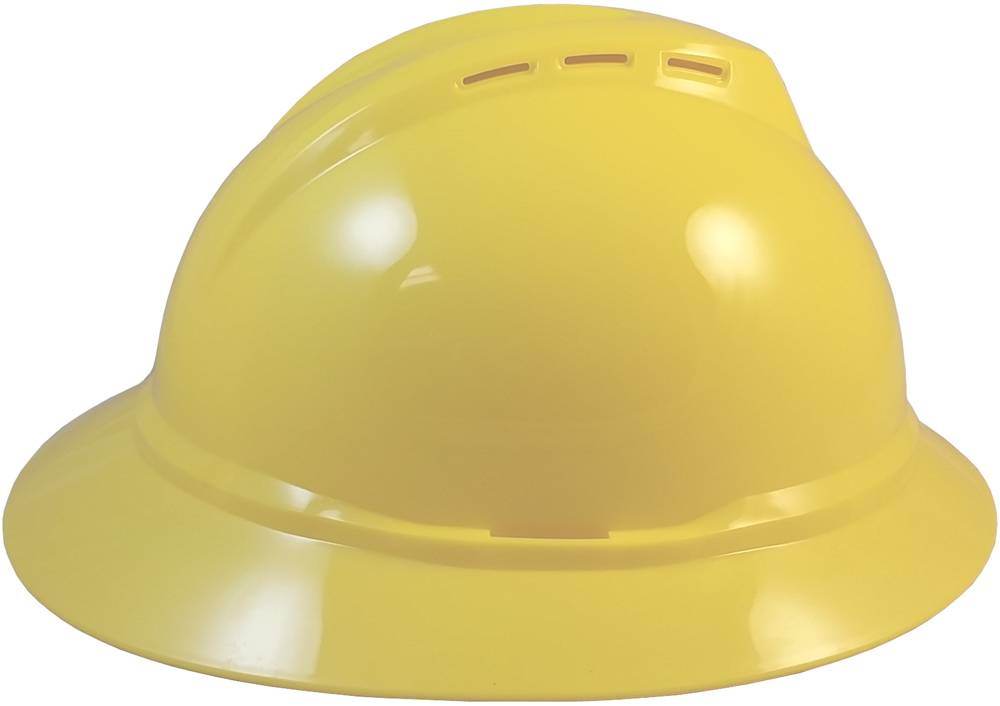 MSA Advance Full Brim Vented Hard hat with 6 point Ratchet Suspension Yellow - Right Side View