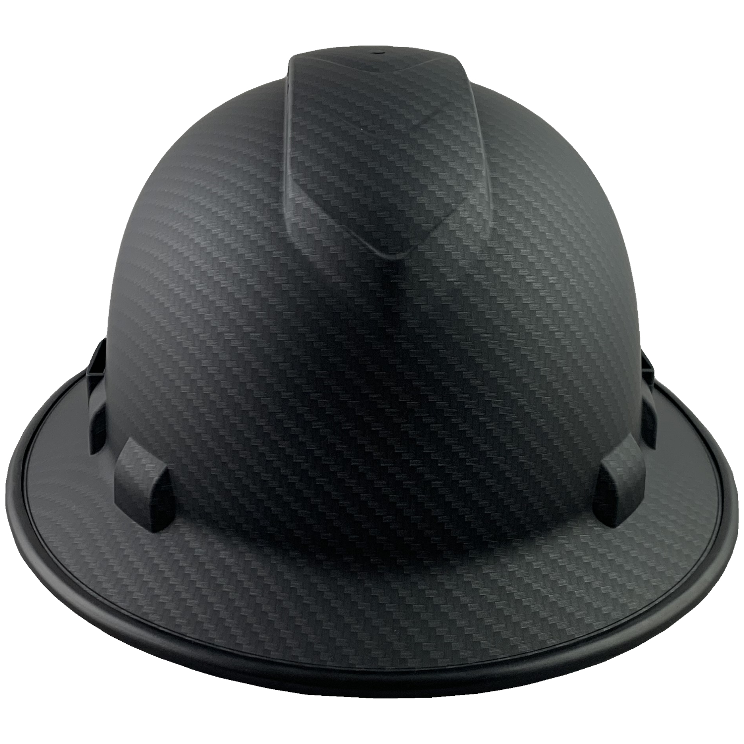 Pyramex 6 Point Full Brim Black Ridgeline Style Hard Hat with RATCHET Suspension Graphite pattern with Protective Edge Front View