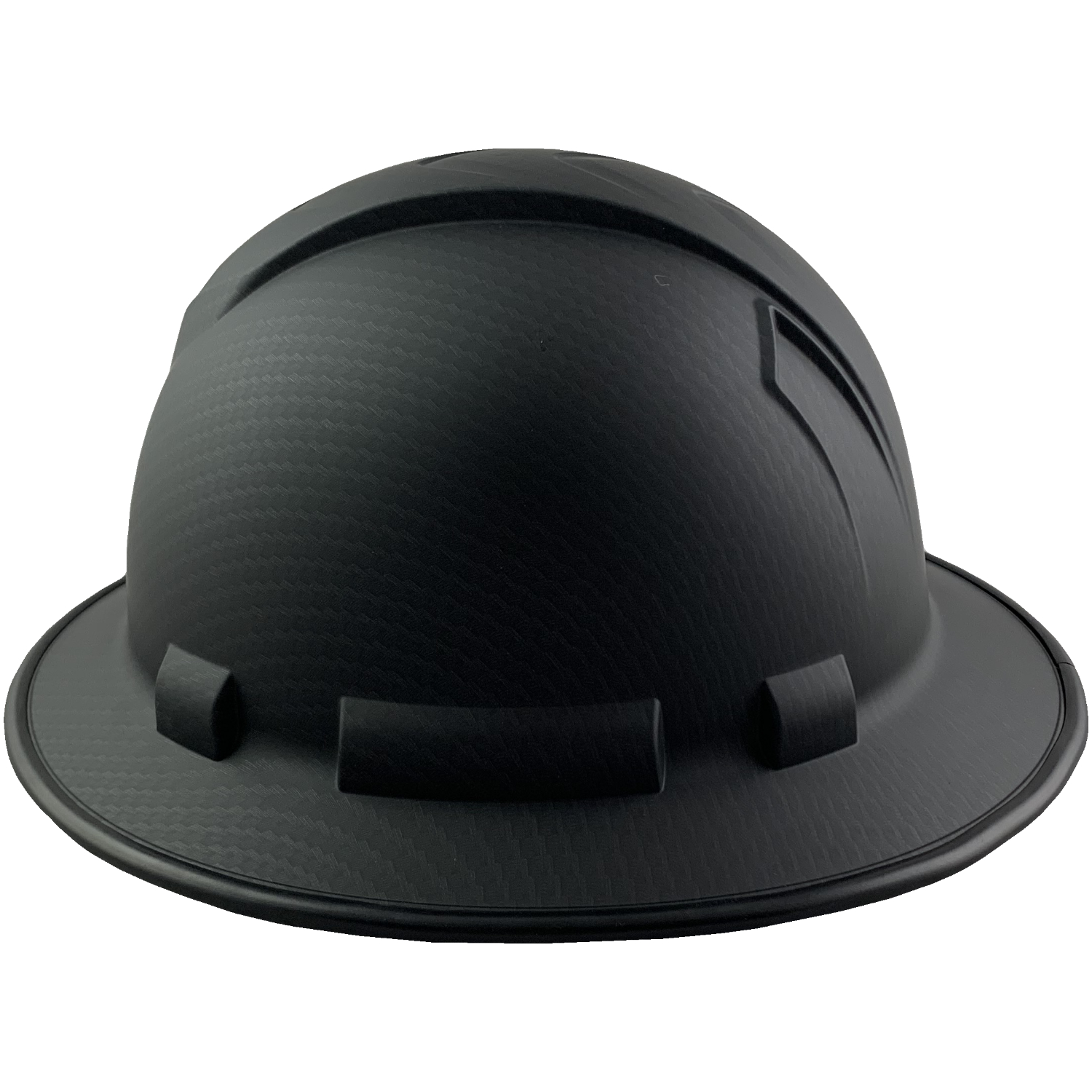Pyramex 6 Point Full Brim Black Ridgeline Style Hard Hat with RATCHET Suspension Graphite pattern with Protective Edge Left View