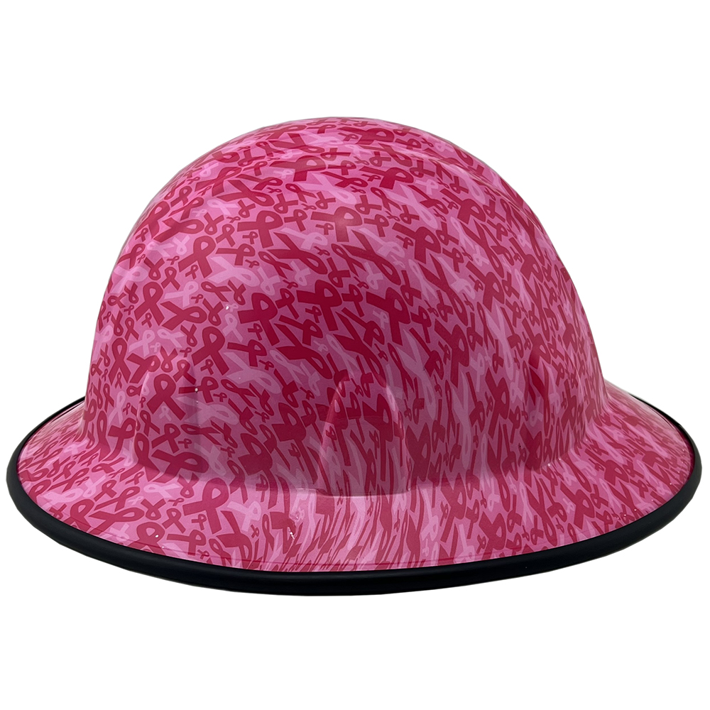 Cancer Awareness Pink Full Brim Hydro Dipped Hard Hats - Edge Left