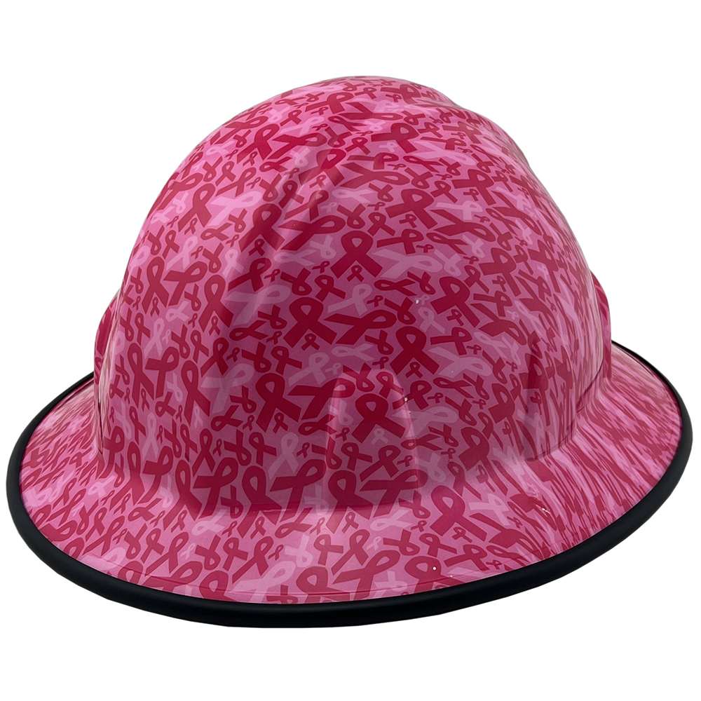 Cancer Awareness Pink Full Brim Hydro Dipped Hard Hats - Edge Oblique Left