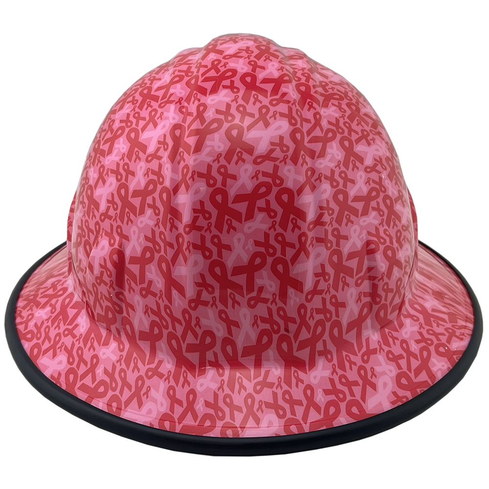 Cancer Awareness Pink Full Brim Hydro Dipped Hard Hats - Edge Front