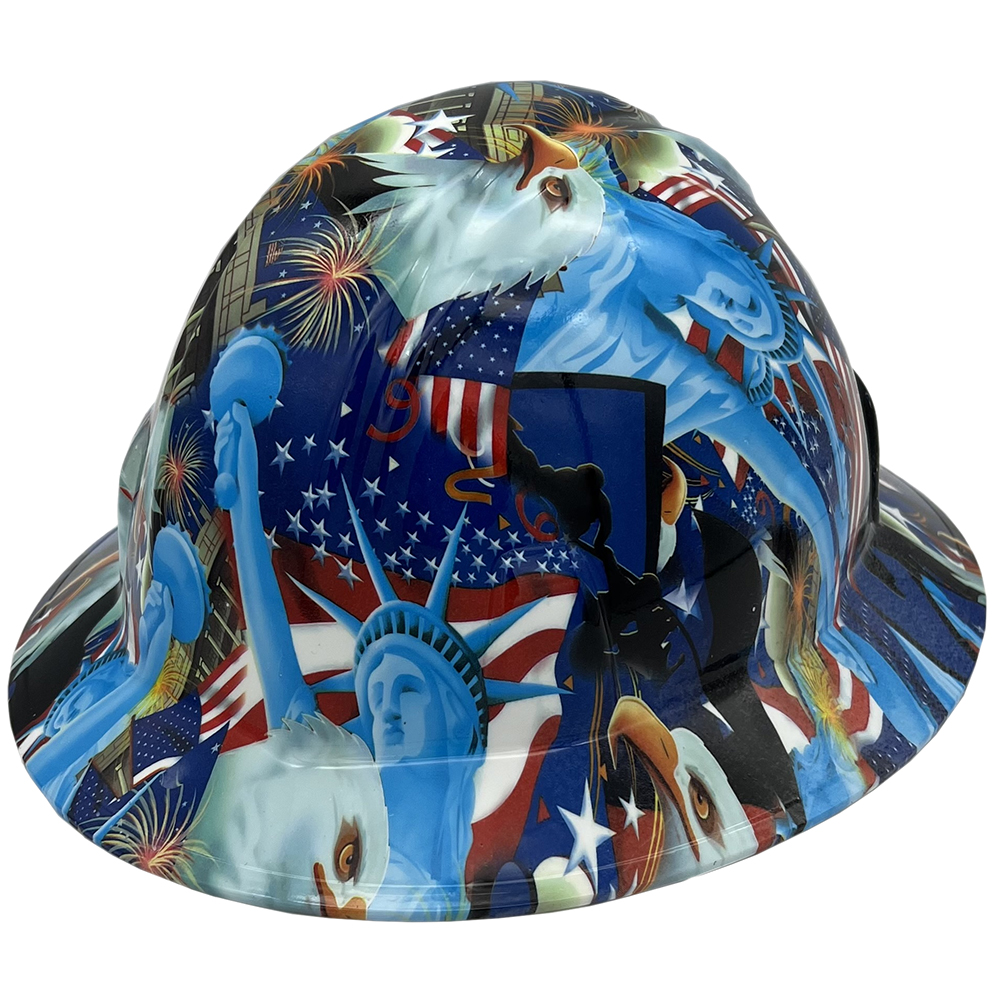 Liberty and Freedom Hydro Dipped Hard Hats Full Brim Style  - Oblique Left