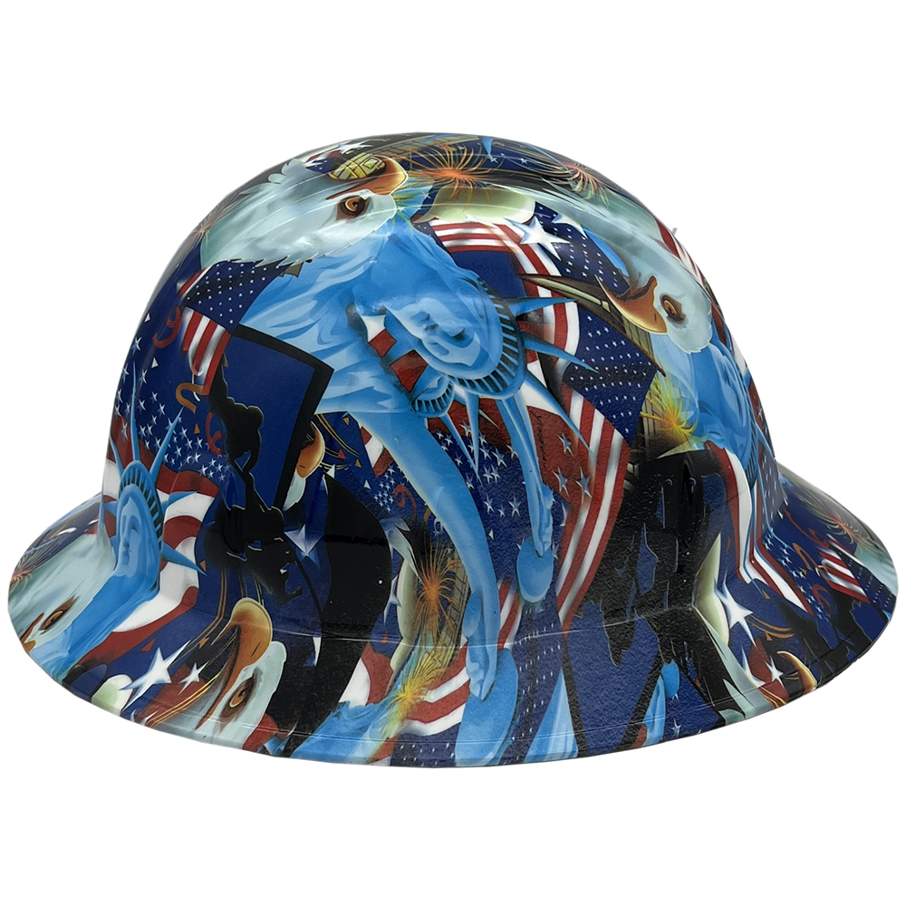 Liberty and Freedom Hydro Dipped Hard Hats Full Brim Style  - Left