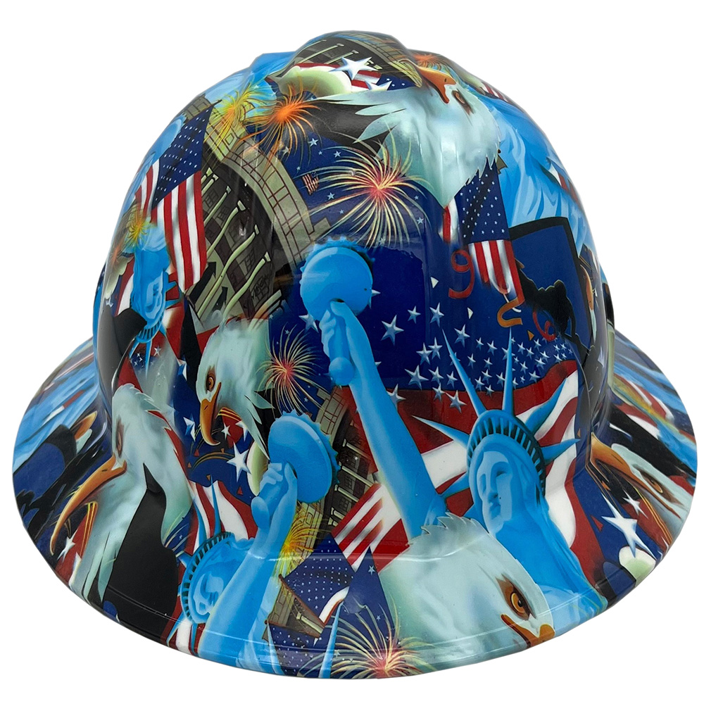 Liberty and Freedom Hydro Dipped Hard Hats Full Brim Style  - Front