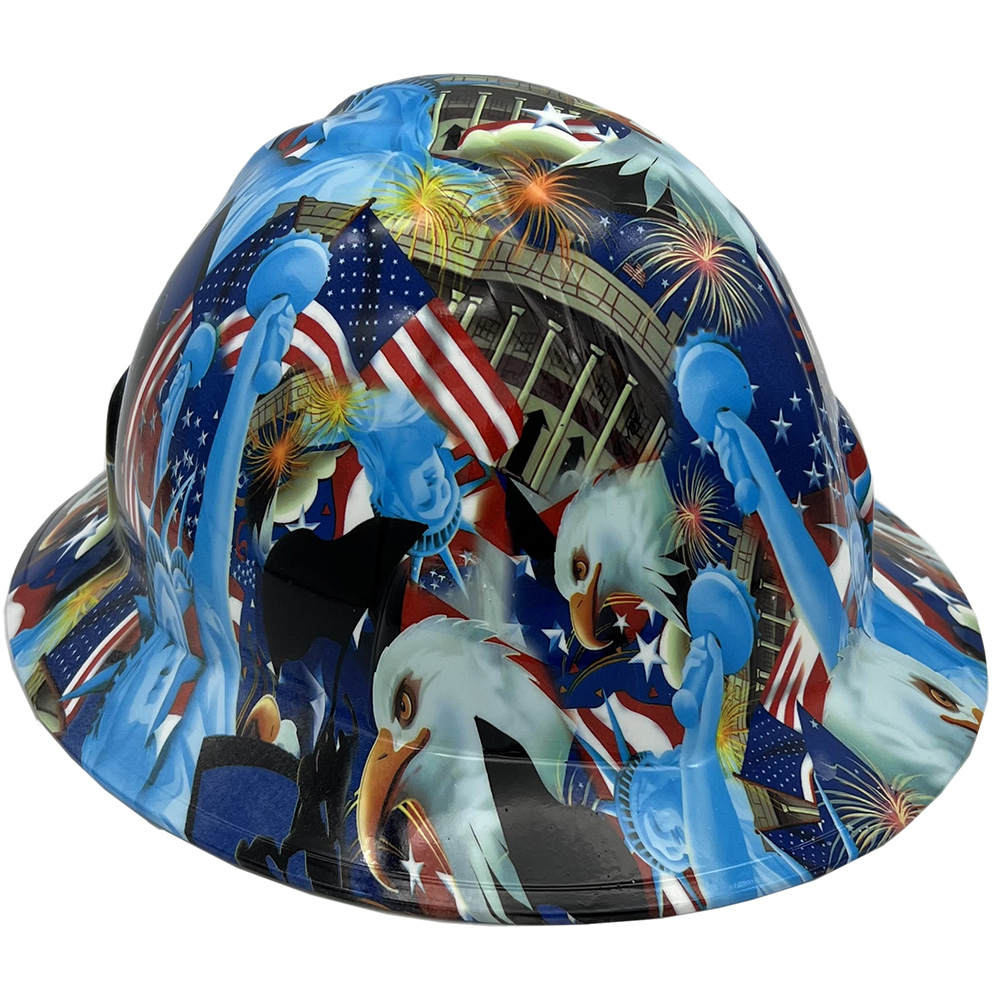 Liberty and Freedom Hydro Dipped Hard Hats Full Brim Style  - Oblique Right