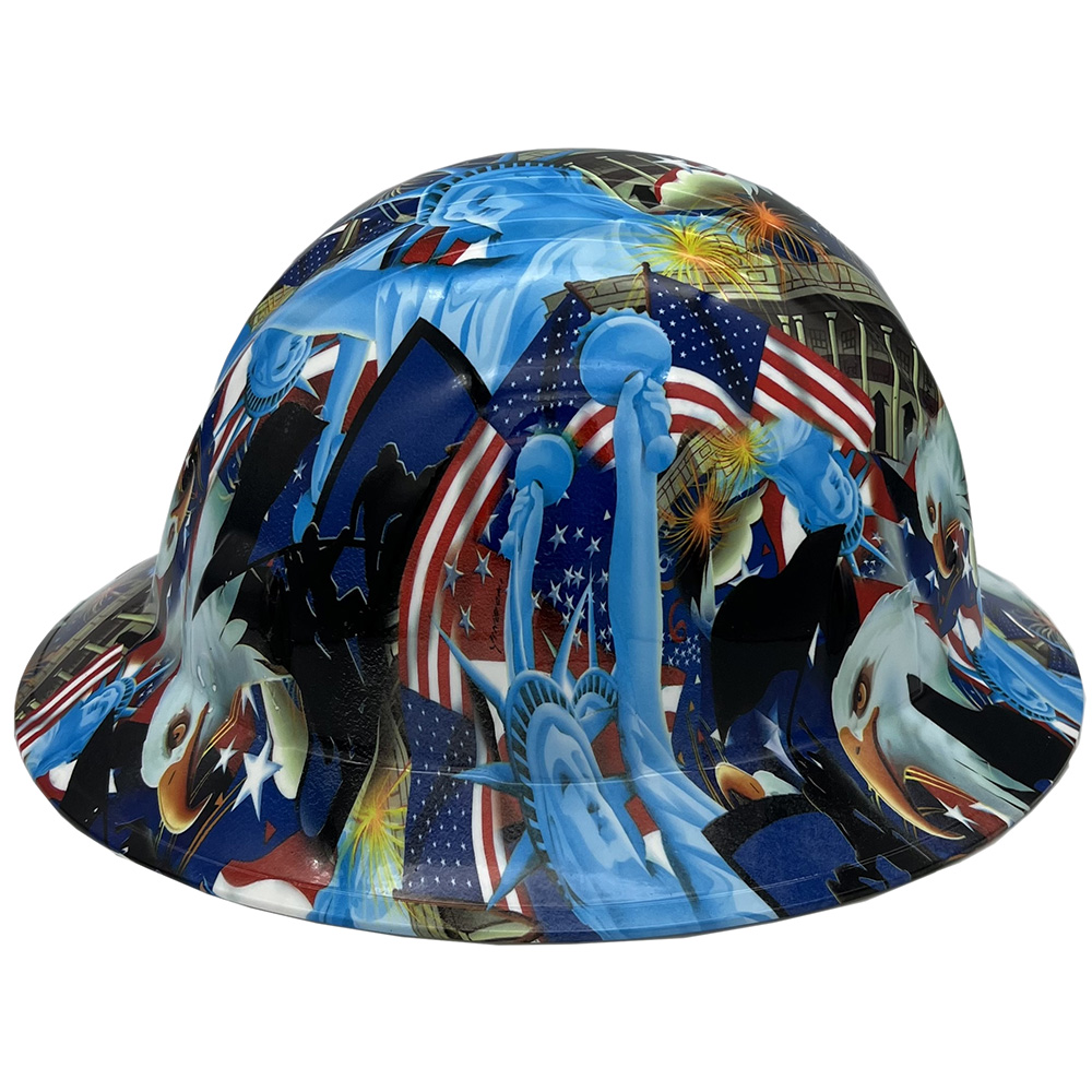 Liberty and Freedom Hydro Dipped Hard Hats Full Brim Style  - Right