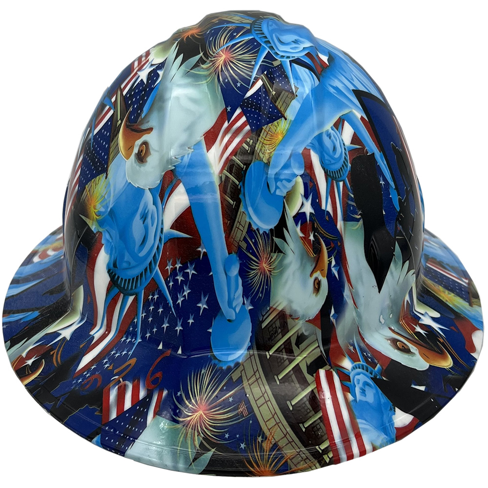 Liberty and Freedom Hydro Dipped Hard Hats Full Brim Style  - Back