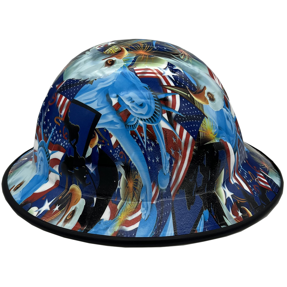 Liberty and Freedom Hydro Dipped Hard Hats Full Brim Style  - Edge Left
