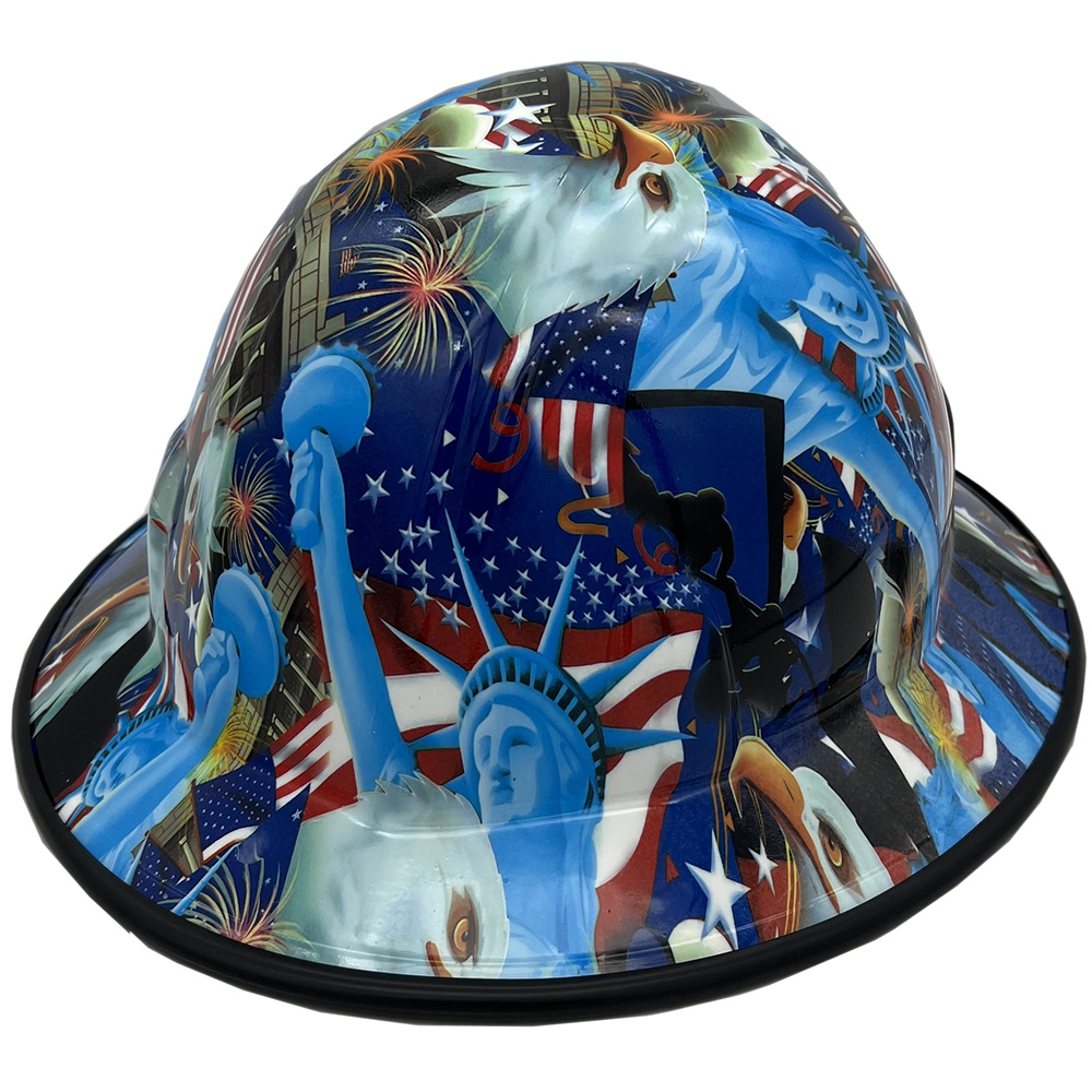 Liberty and Freedom Hydro Dipped Hard Hats Full Brim Style  - Edge Oblique Left