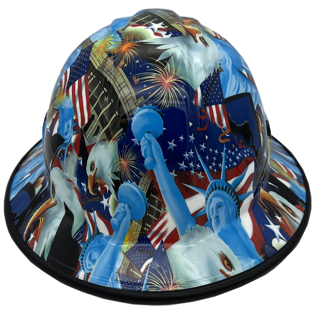 Liberty and Freedom Hydro Dipped Hard Hats Full Brim Style  - Edge Front