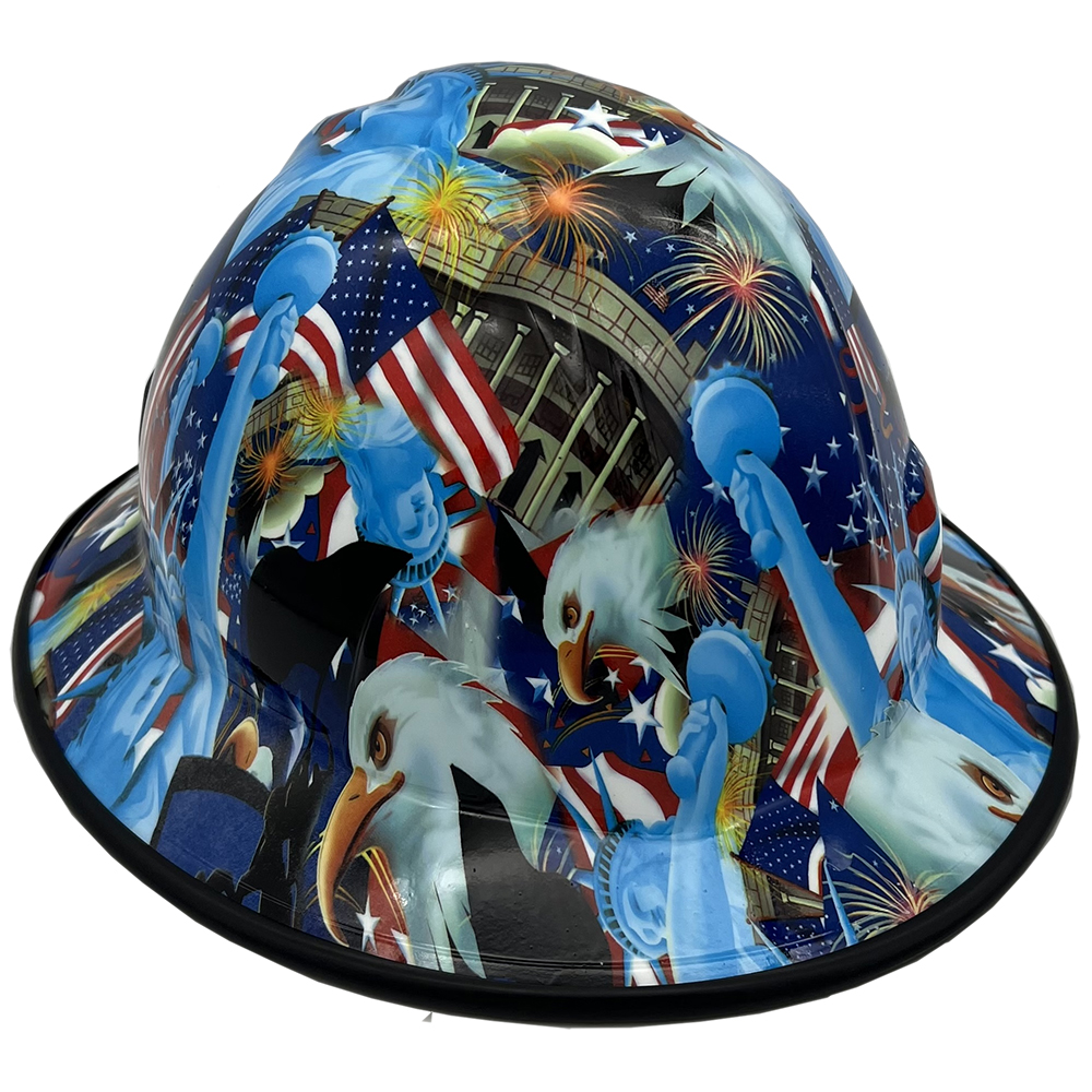 Liberty and Freedom Hydro Dipped Hard Hats Full Brim Style  - Edge Oblique Right