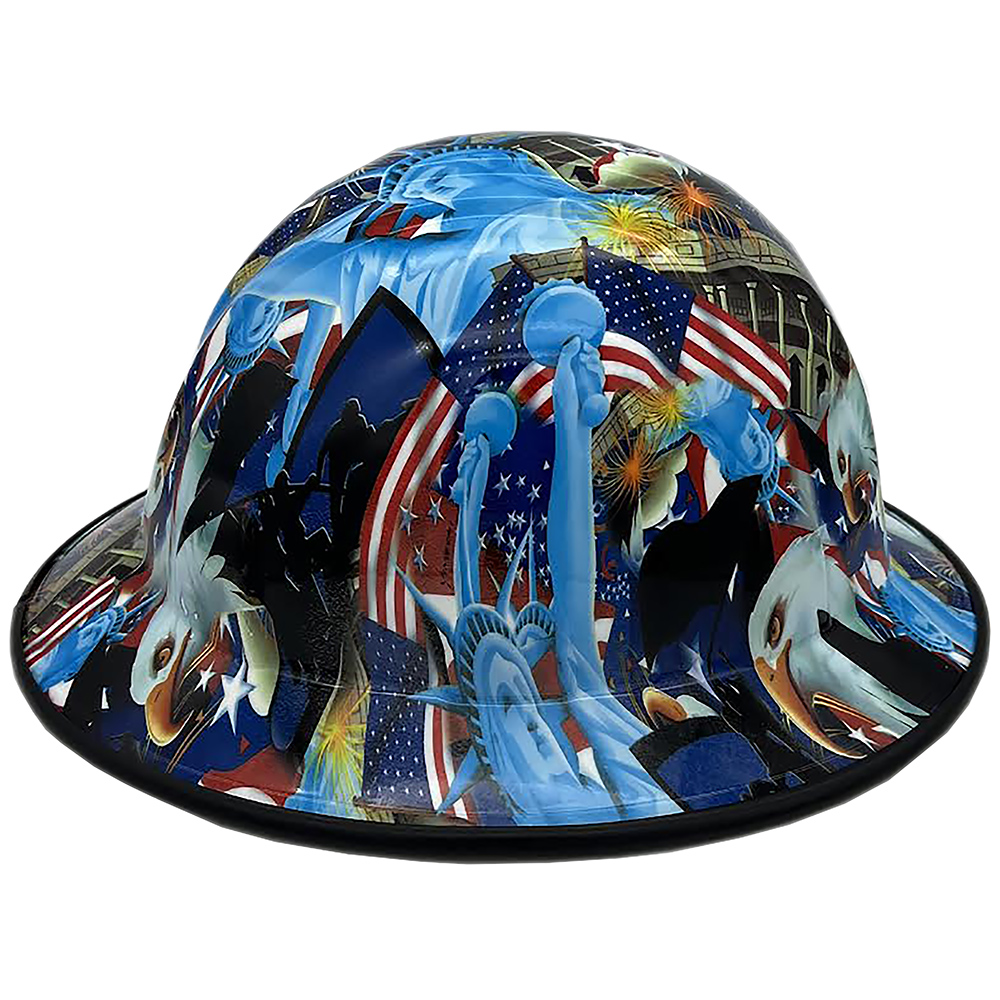 Liberty and Freedom Hydro Dipped Hard Hats Full Brim Style  - Edge Right