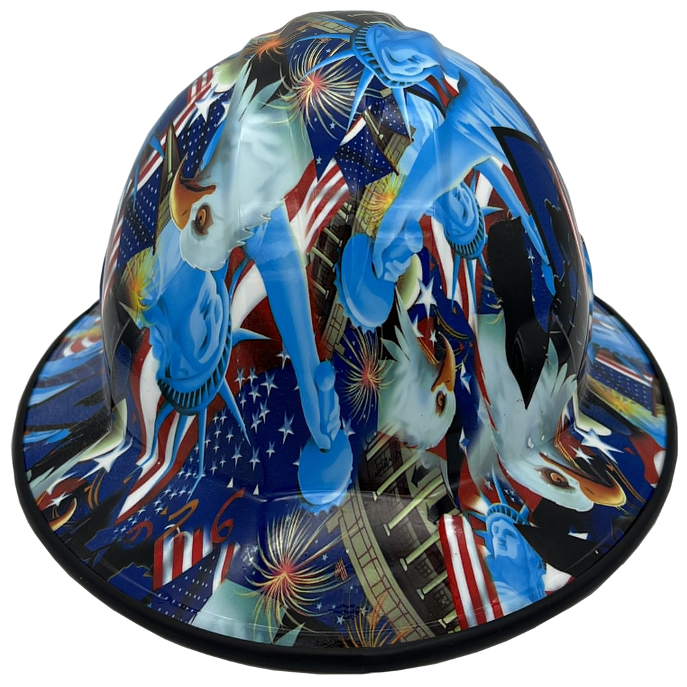 Liberty and Freedom Hydro Dipped Hard Hats Full Brim Style  - Edge Back