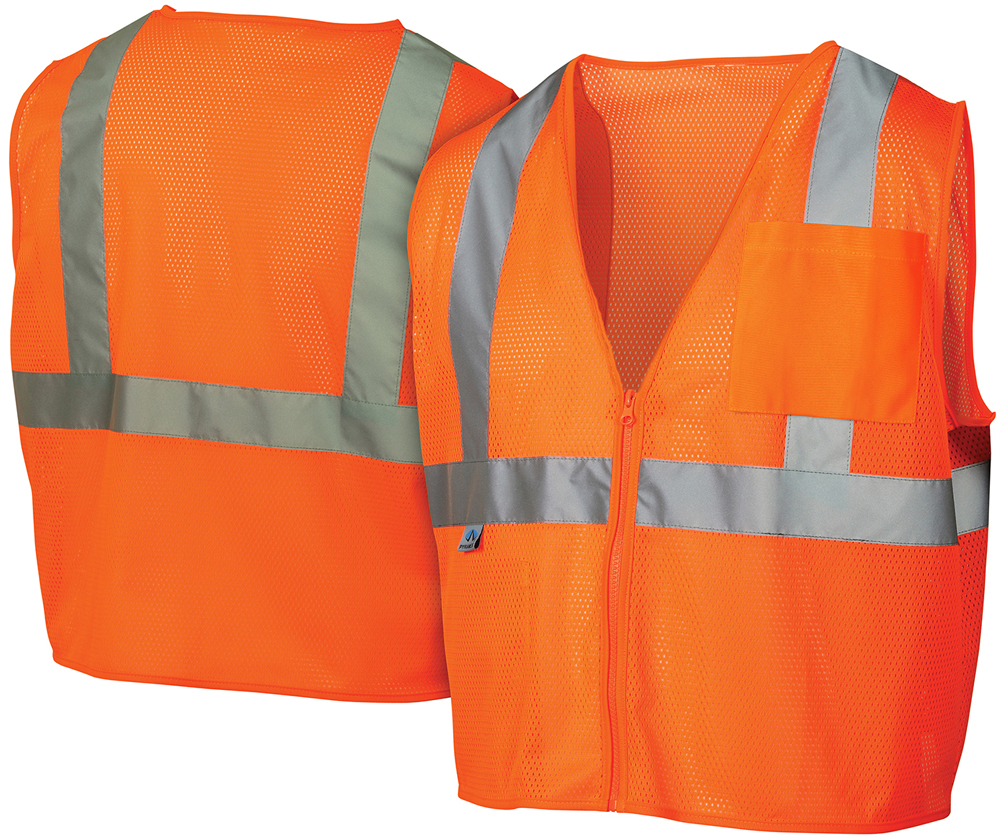 Pyramex Class 2 Self Extinguishing Mesh Hi-Vis Orange Safety Vests w/ Silver Stripes Pyramex Class 2 Self Extinguishing Mesh Hi-Vis Orange Safety Vests w/ Silver Stripes